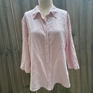 CUT LOOSE Linen Button Up SHIRT BLOUSE 3/4 Sleeve Pink XL